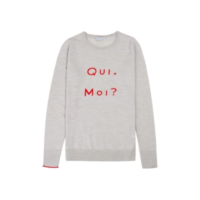 Ille De Cocos Qui Moi Merino Sweater - Pebble Grey- Red In White