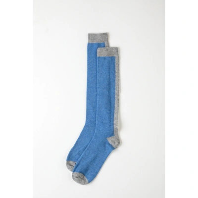 Johnstons Of Elgin Delph Blue Long Colour Block Womens Cashmere Socks