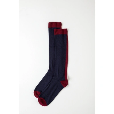 Johnstons Of Elgin Navy Long Colour Block Womens Cashmere Socks