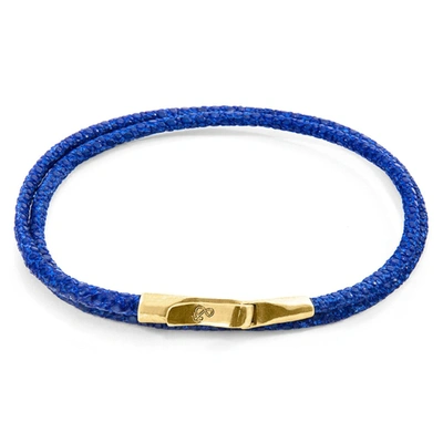 Anchor & Crew Azure Blue Liverpool 9ct Yellow Gold And Stingray Leather Bracelet