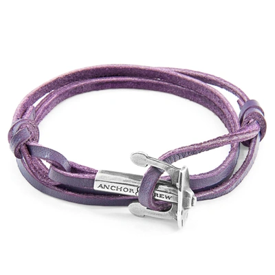 Anchor & Crew Grape Purple Union Anchor Silver And Flat Leather Bracelet