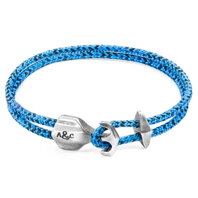 Anchor & Crew Blue Noir Delta Anchor Silver And Rope Bracelet