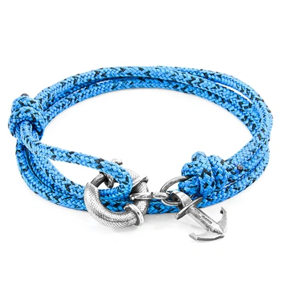 Anchor & Crew Blue Noir Clyde Anchor Silver And Rope Bracelet