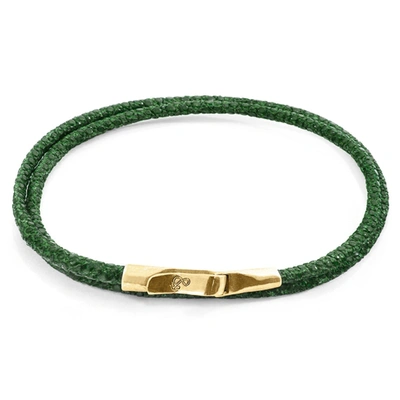 Anchor & Crew Racing Green Liverpool 9ct Yellow Gold And Stingray Leather Bracelet