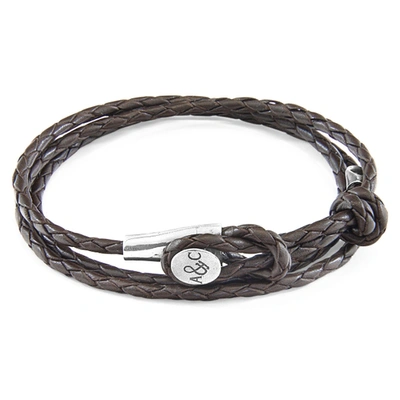 Anchor & Crew Dark Brown Dundee Silver And Braided Leather Bracelet In &