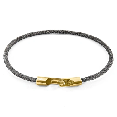 Anchor & Crew Shadow Grey Talbot 9ct Yellow Gold And Stingray Leather Bracelet