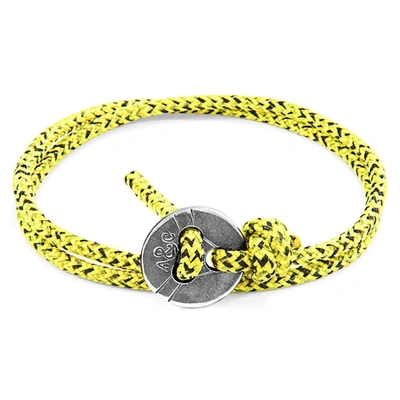 Anchor & Crew Yellow Noir Lerwick Silver And Rope Bracelet