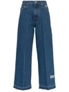 Msgm Cropped Logo Jeans In Blue