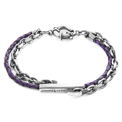 Anchor & Crew Grape Purple Belfast Silver And Braided Leather Bracelet
