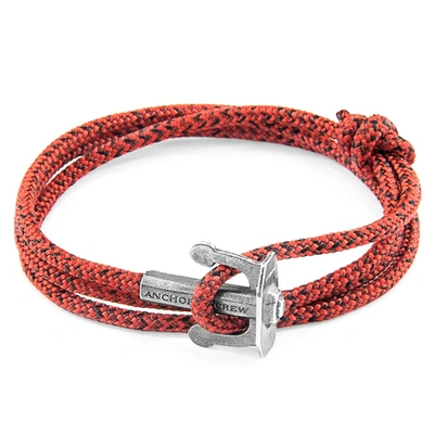 Anchor & Crew Red Noir Union Anchor Silver And Rope Bracelet
