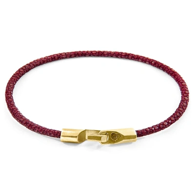 Anchor & Crew Bordeaux Red Talbot 9ct Yellow Gold And Stingray Leather Bracelet