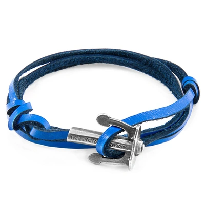 Anchor & Crew Royal Blue Union Anchor Silver And Flat Leather Bracelet