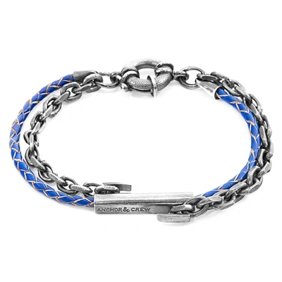 Anchor & Crew Royal Blue Belfast Silver And Braided Leather Bracelet