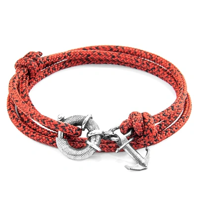 Anchor & Crew Red Noir Clyde Anchor Silver And Rope Bracelet