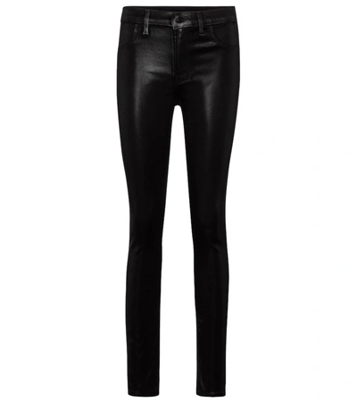 J Brand Maria Coated High-rise Skinny Jeans In Black