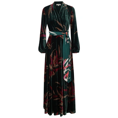 Diane Von Furstenberg Green Printed Velvet Wrap Dress In Dark Green |  ModeSens