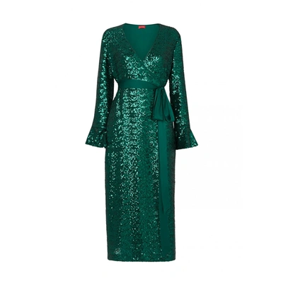 green sequin wrap dress Mela Green Sequin Belted Wrap Long Sleeve Dress – Envy Boutique