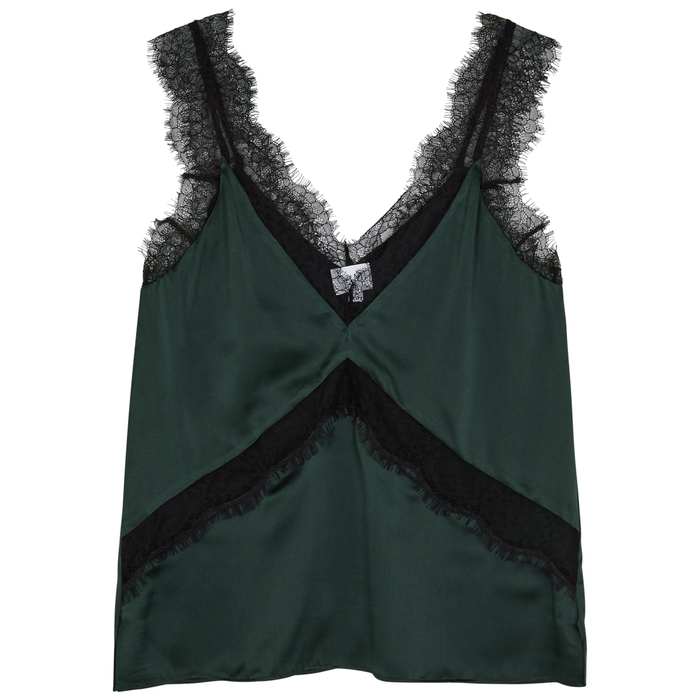 Cami Nyc The Josie Green Lace And Silk Top In Dark Green | ModeSens