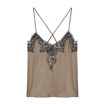 Cami Nyc The Giselle Lace-trimmed Silk Top In Metallic Bronze
