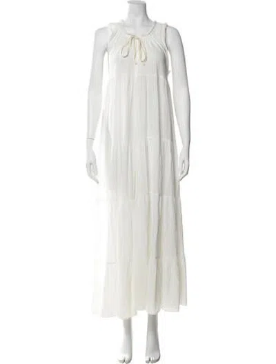 Pre-owned 9seed Tie Neck Long Dress In White