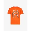 A Bathing Ape Mens Orange Camo Shark Graphic-print Cotton-jersey T-shirt