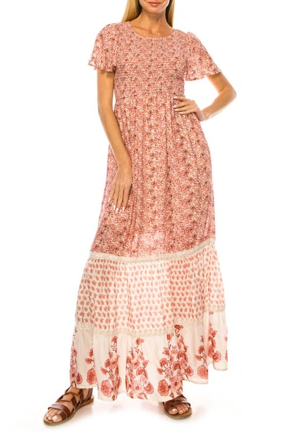 A Collective Story Floral Smocked Bodice Tiered Maxi Dress In Rose Pink