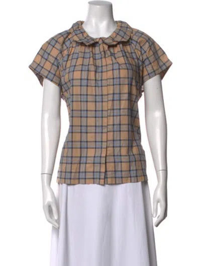 Pre-owned A Shirt Thing Plaid Print Short Sleeve Top In Grey