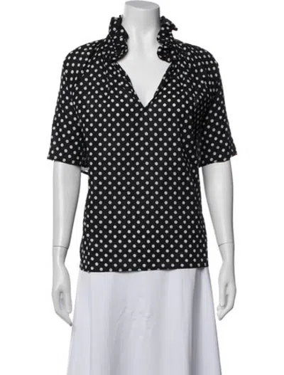 Pre-owned A Shirt Thing Polka Dot Print V-neck Top W/ Tags In Black