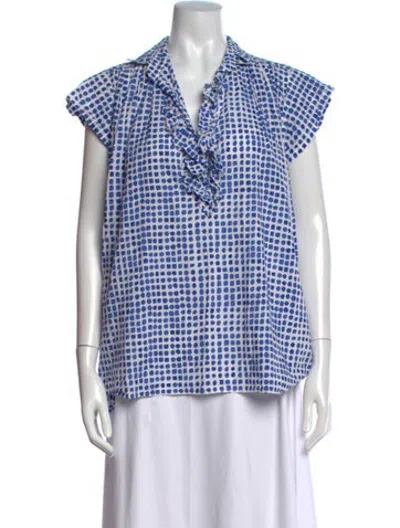 Pre-owned A Shirt Thing Polka Dot Print V-neck Top In White