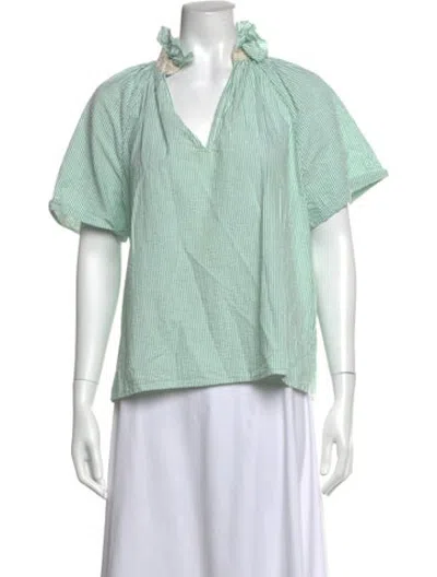 Pre-owned A Shirt Thing Striped V-neck Top In Green