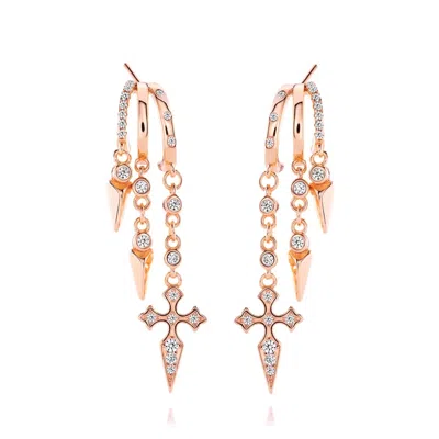 Aaria London Women's Naxos Cross Triple Hoop Stacked Illusion Earrings Rose Gold