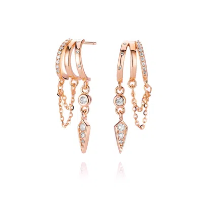 Aaria London Women's Palma Stacked Chain Spike Charm Illusion Earrings Rose Gold