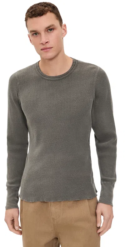 Aaron Levine Thermal Long Sleeve Waffle Tee Washed Black In Gray