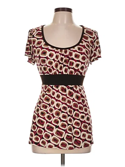Pre-owned Ab Studio Short Sleeve Top Burgundy Square Neckline Tops