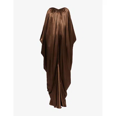 Abadia Womens Strapless Draped Satin Maxi Dress Brown In Multi