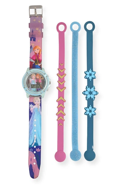Accutime Kids' Disney® Frozen Flashing Lcd Watch With 3 Bracelets Set In Blue Multi