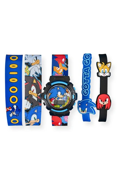 Accutime Kids'  Sonic Flashing Lcd Watch Set With Interchangeable Straps & Bracelets In Blue Multi