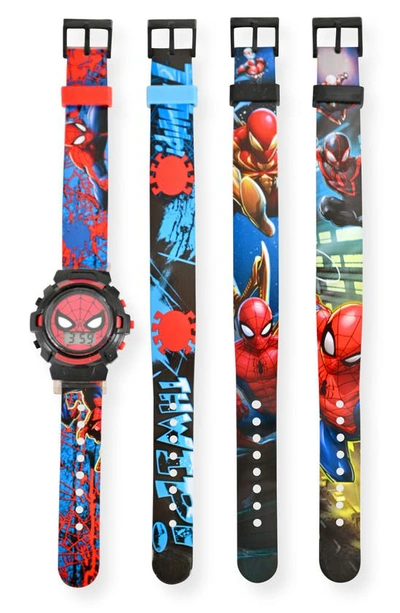 Accutime Kids' Spiderman® Lcd Watch With Interchangeable Straps In Multi