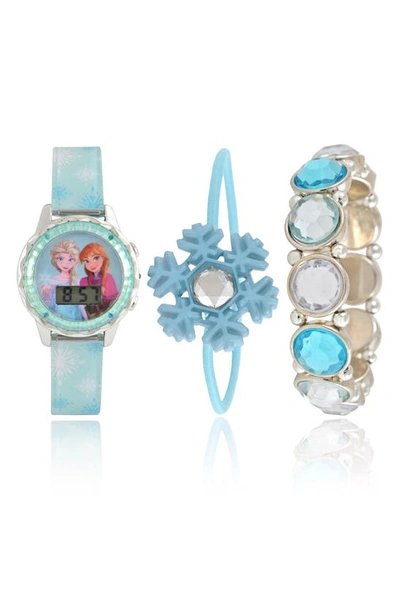 Accutime Kids'  X Disney 'frozen' Flashing Lcd Watch With 2 Bracelets Set In Blue