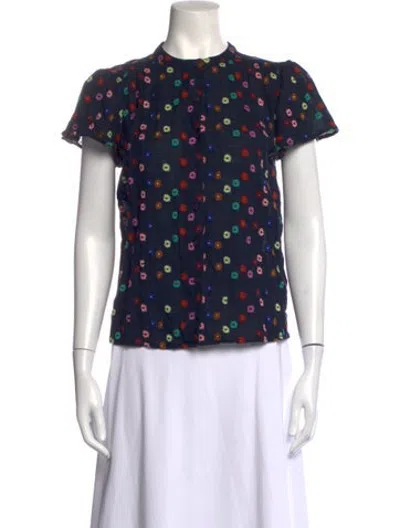 Pre-owned Ace & Jig Floral Print Short Sleeve Top In Blue