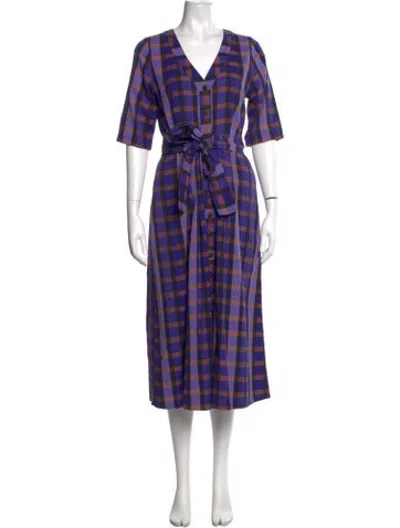 Pre-owned Ace & Jig Plaid Print Midi Length Dress In Purple