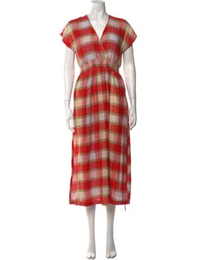 Pre-owned Ace & Jig Plaid Print Midi Length Dress In Red