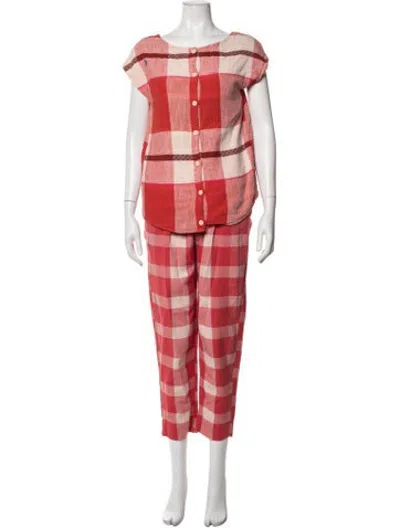 Pre-owned Ace & Jig Plaid Print Pant Set In Red