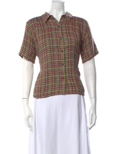 Pre-owned Ace & Jig Plaid Print Short Sleeve Button-up Top In Pink