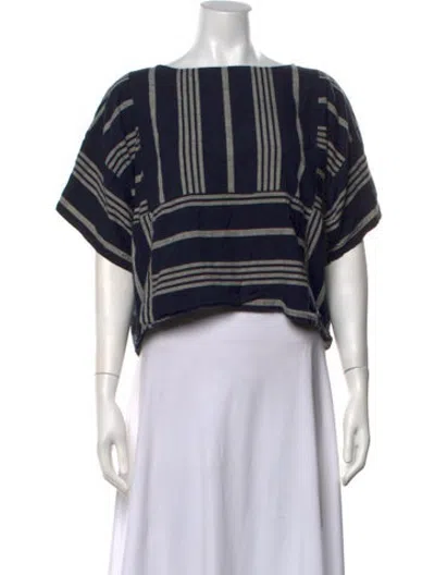 Pre-owned Ace & Jig Striped Bateau Neckline Crop Top In Blue