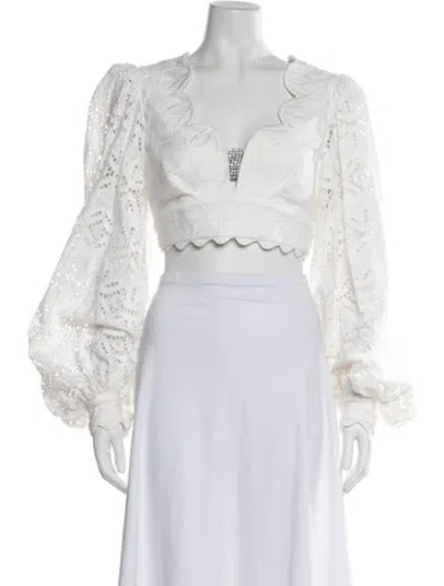 Pre-owned Acler Lace Pattern V-neck Crop Top In White