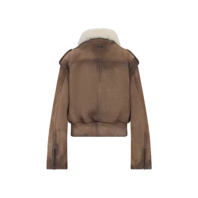 Acne Studios Camel Brown Leather Bomber Jacket