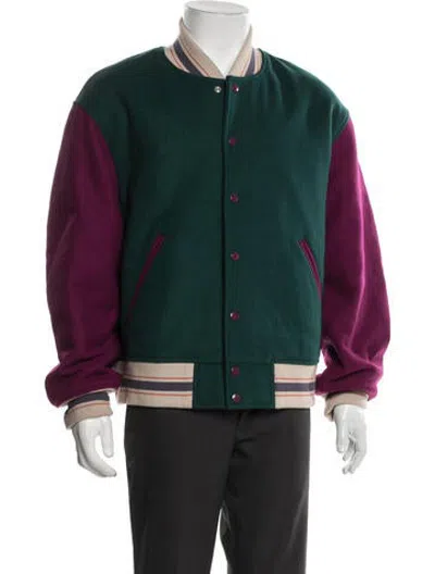 Pre-owned Acne Studios Colorblock Pattern Varsity Jacket In Green