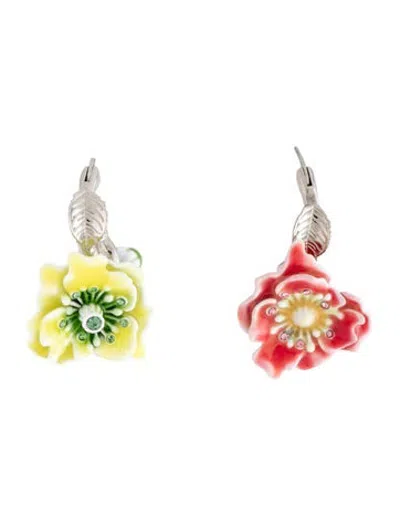 Pre-owned Acne Studios Crystal & Enamel Floral Earrings In Green/pink/white
