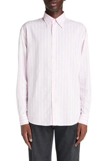 Acne Studios Embroidered Logo Stripe Button-up Shirt In Pink/ White